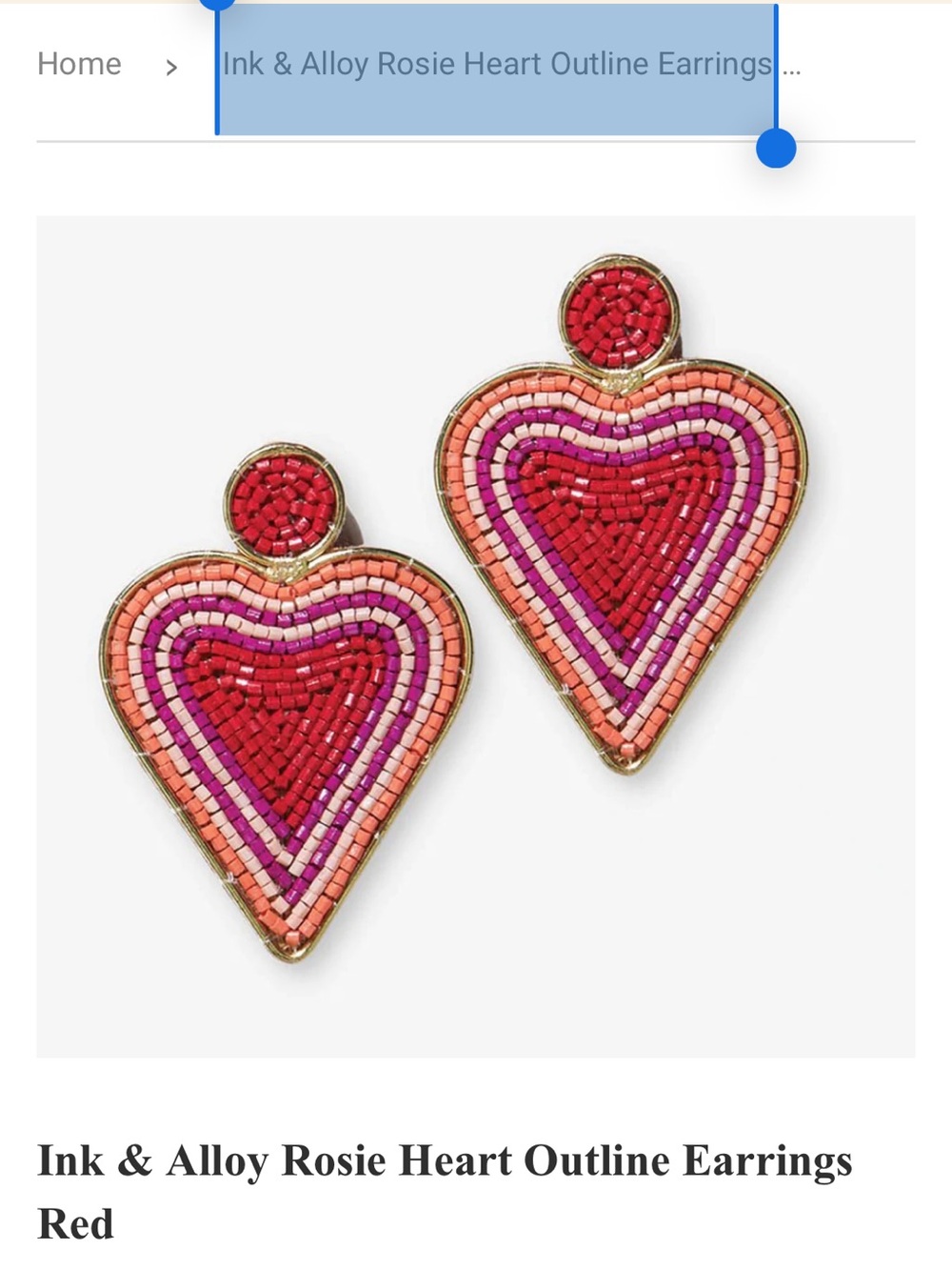 Ink & Alloy Rosie Heart Outline Earrings Red